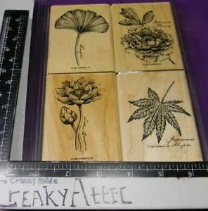 STAMPIN UP ORIENTAL GARDENS 4 RUBBER STAMPS GINKGO PEONY MAPLE LILY CREAKYATTIC