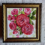 Roses Oil Painting Original Impasto Red Flowers Framed painting Bouquet Floral Artwork Rose Small Wall Art Ukrainian artist