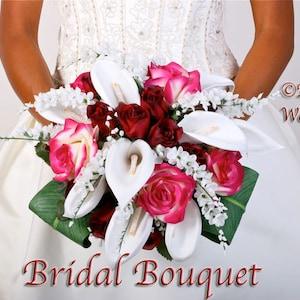 LAILAH Wedding Bouquet Roses Calla LIlies Bridal Groom Boutonniere Keepsake Custom Silk Wedding Bouquet Roses Silk Floral Pinwheel Flowers