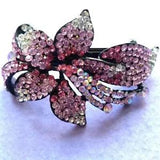 Stunning Pink Crystal Lily Flower Black Hair Clip Barrette Wedding Party Prom