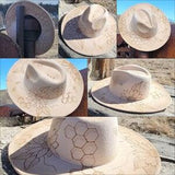 Festival Hat with Pyrography with sunflowers and Honeycomb with Bees.