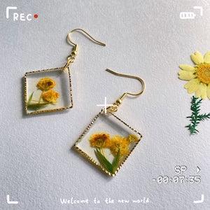 Sun Flower and Tulip Earring |  choice of 2 |  Square shape earring | hook earring | dangle earring | pink and yellow earring