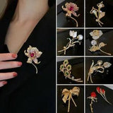 Charm Rhinestone Green Lily Flower Brooches Pin Corsage Women Jewellery Gift