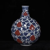 11.1" Antique Old ming dynasty xuande mark Porcelain Blue whit flower peony Vase