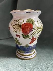 Faenza Blue Carnation Garafano Ceramic Pottery Footed Bud Vase Italy