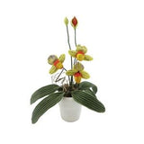 Dolls House Yellow Orchid Flowers in White Plant Pot Outdoor Garden Accessory