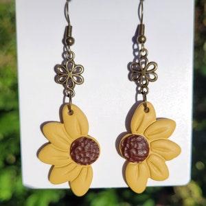 Yellow sunflower earrings fall look dangles everyday wear lightweight