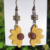 Yellow sunflower earrings fall look dangles everyday wear lightweight