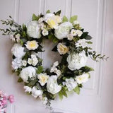 Artificial Peony Flower Wreath Door Wreath With Green Leaves Spring Font Door