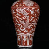 13.2" China old yuan dynasty Porcelain Underglaze red peony flowers plants vase