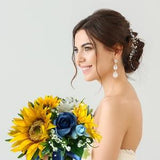 Sunflower Bride's Bouquet with Blue Roses and Daisy Wedding Flowers Sunflower Blue Rose Country Charm Wedding Flowers Spring Bride's Bouquet