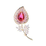 Gold Plated Red Clear Cubic Zirconia CZ Calla Lily Flower Brooch Pin