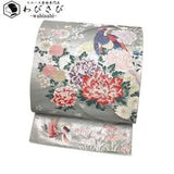 O-1371 Fukuro Obi Karaori Beautiful Flower Pattern On Bird Peony, Chrysanthemum,