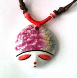 Peony Flower Beauty Face Design Ethnic Choker Necklace with Ceramic Pendant