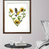 Large original artwork - Goldfinches in the heart of sunflowers - 16x12in - Unique handmade illustration - Bird, Nature decoration.