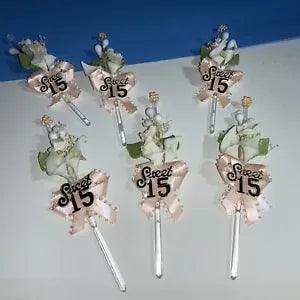 Sweet 15 Party Favors 6pc Vintage Calla Lily & Rose Picks Clay Like Real