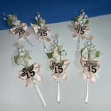 Sweet 15 Party Favors 6pc Vintage Calla Lily & Rose Picks Clay Like Real