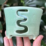 Mini Aqua Seafoam Frosted Mint Glazed Ceramic Orchid Planter Pot with Squiggle Holes