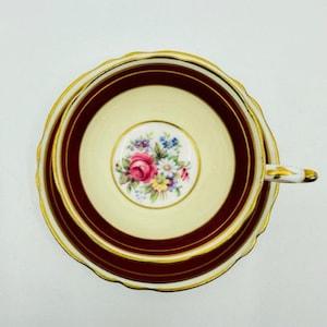 Paragon Red with Floral Bouquet Teacup and Saucer