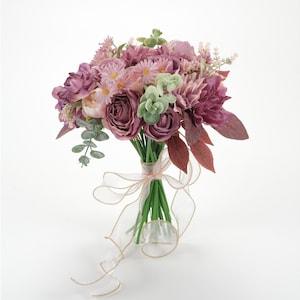 1PCS Artificial Silk Flower Head Greenery Stem Ribbion / Dusty Purple Bouquet Material Pack For DIY Floral Arrangement Making Combo Set