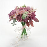 1PCS Artificial Silk Flower Head Greenery Stem Ribbion / Dusty Purple Bouquet Material Pack For DIY Floral Arrangement Making Combo Set