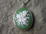 LILY OF THE VALLEY CAMEO SILVER PLATED LOCKET - QUALITY - WHITE, GREEN - UNIQUE