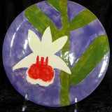 Hand Painted Ceramic Orchidware Small Plate - Dendrobium Orchid on indigo blue background, art piece; orchids, flowers, plants, decor