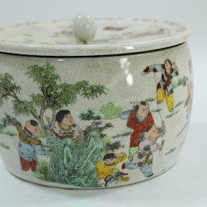 Chinese Planter, Porcelain Container w/ Lid, Storage Jar, Chinoiserie Chinese Transfer ware, Figural, Free USA Ship