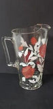 Vintage Federal Glass 48 Oz Red Carnation Flower Water Juice Beverage Pitcher