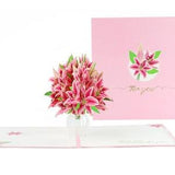 Pink Lily Flower Bouquet 3D Pop Up Greeting Card