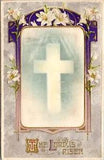 Silk Easter Postcard The Lord Is Risen Cross Easter Lily Flowers