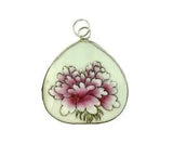 Pendant Pink Floral White Teardrop Shape Edged in Silver Color Metal Peony