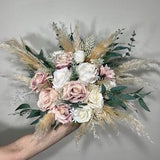 Wedding Dusty Rose Bouquet Bridal White Boho Dusty Rose Bouquet Pampas Grass Bridesmaids Bouquet Pink Greenery Ivory Mauve Artificial