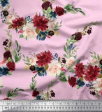 Soimoi Pink Cotton Poplin Fabric Ranunculus & Penoy Floral Print-AxU