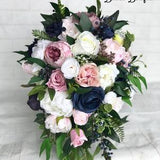 Cascade wedding bouquet, Bridal bouquet, Dusty Rose bouquet, Navy bouquet, Waterfall bouquet, Mauve bouquet, Silk flower bouquet, Blush bouq