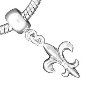 Fleur de Lis Lily Flower Saints 925 Sterling Silver European Dangle Bead Charm