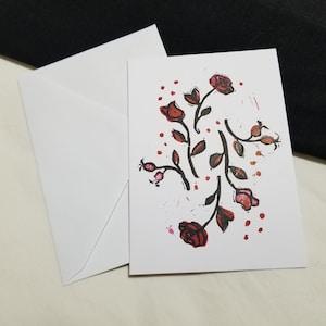 roses - handmade relief print greeting card | valentines long distance relationship | blank inside