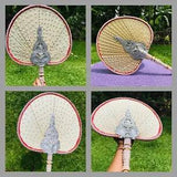Monk Natural Dried Bamboo Palm Leaf Hand Fan Artificial Flower Buddhist Ornament
