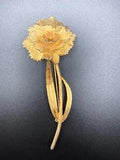 VINTAGE signed BSK shiny brushed Carnation flower Pin gold tone brooch 4???