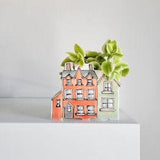 Small handmade ceramic planter of row of houses, series one. Happy vase for plants, perfect for cactus or succulent