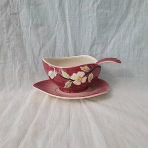 Vintage Staffordshire Hand Painted Rose Bouquet Plate Dish and Spoon Gravy Boat Serving Dish Set