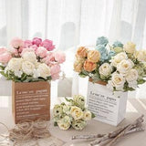 Artificial Silk Roses Bunch 12'' Tall, 6 Heads of Dry Looking Flowers