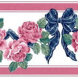 Pink Roses Bouquet with Blue Ribbon Wallpaper Border | Pre-pasted | 15' L x 9" W