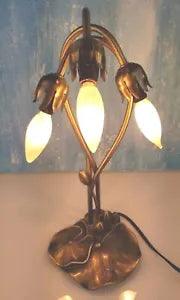 2- Lily Pad Tulip Brass Lamps 16.5" ONLY! NO TULIPS!! Vintage Art Nouveau HTF!!