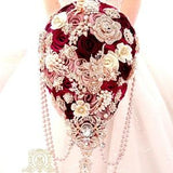 Burgundy rose gold dusty rose cascade brooch bouquet by MemoryWedding