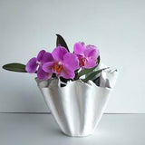 Unique white orchid pot. Modern sculptural vase. Handmade orchid planter.