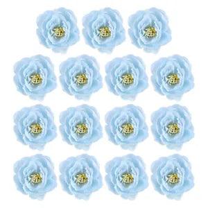 15Pcs Artificial Flower Head Fake Flowers Heads Bulk Silk Peony Heads Light Blue