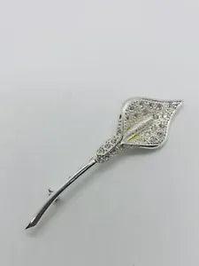 Vintage NAPIER Calla Lily Flower Brooch Rhinestones Silver Tone Signed