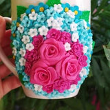 Mug for tea coffee with flowers, Bouquet of flowers, roses, for a gift. Modeling clay, handmade