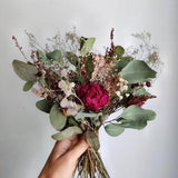 Dried flower bouquet, Burgundy flower arrangement, dry flower bunch, Dried peonies, Eucalyptus with babys breath
